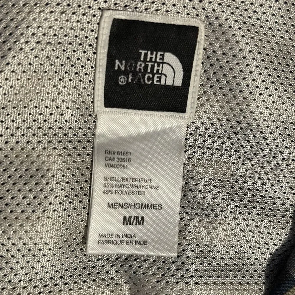 North Face Button Front Shirt Mens Size MED Short Sleeve Blue Gray Plaid Outdoor